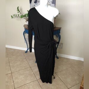 NWOT Black One Shoulder Wrap Dress L